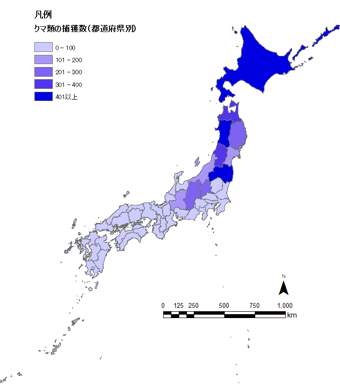 都道府県別クマ類の捕獲数