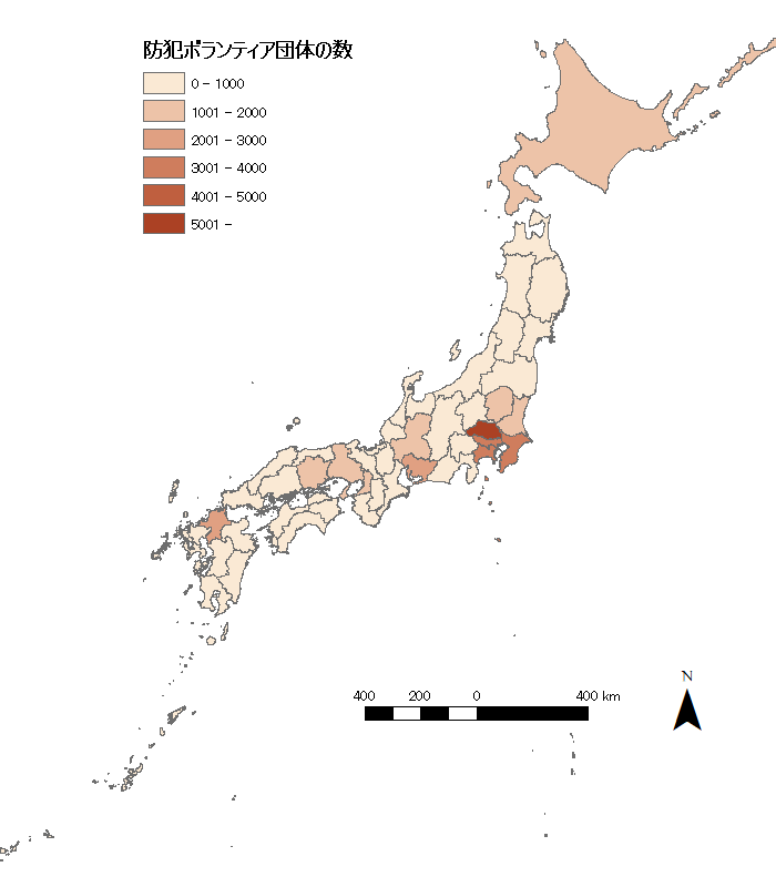 都道府県別の防犯ボランティア団体数